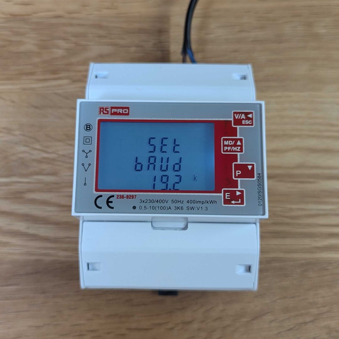 The baud rate setting on the meter's display