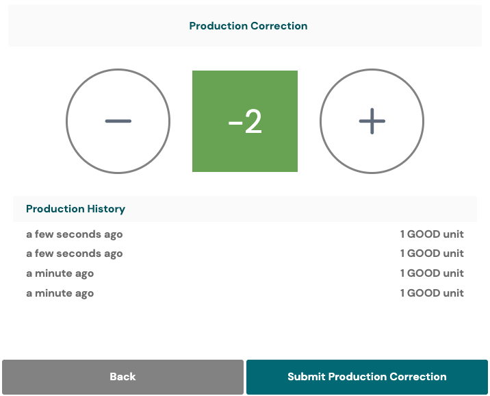 Correct Production Count screen