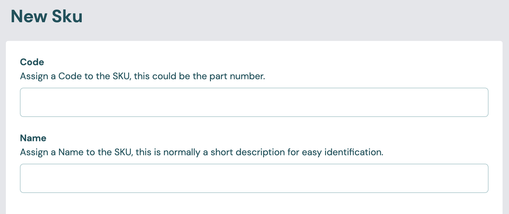 The Code and Name of a SKU