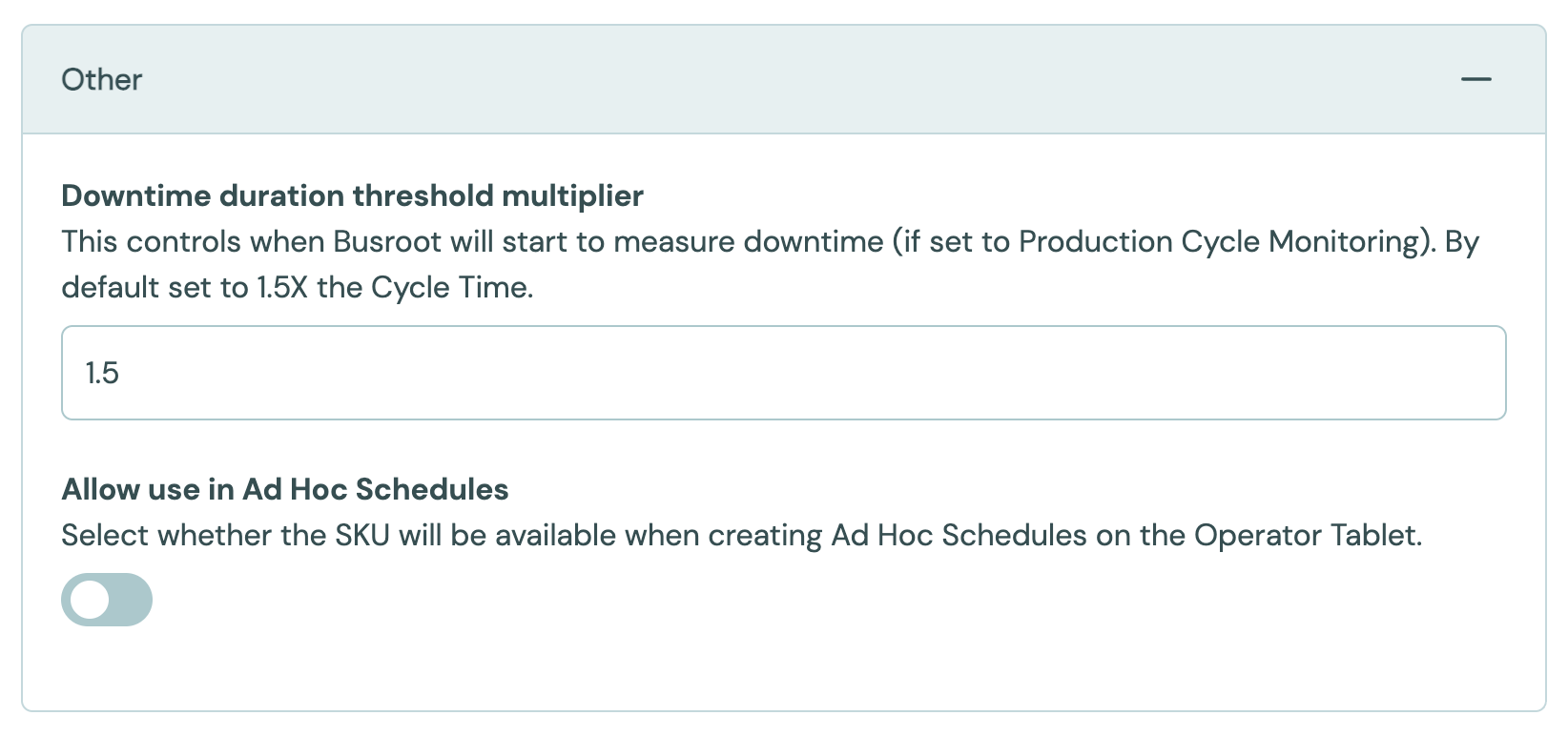 The Other settings of a SKU