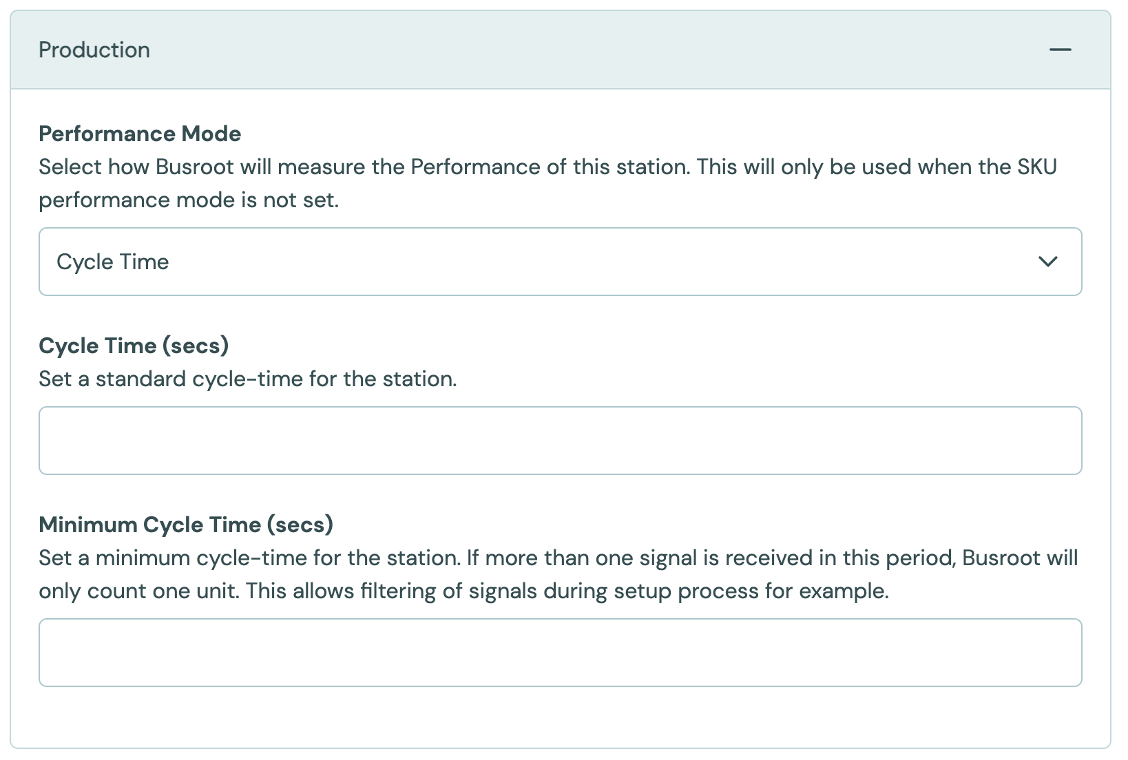 The Production settings