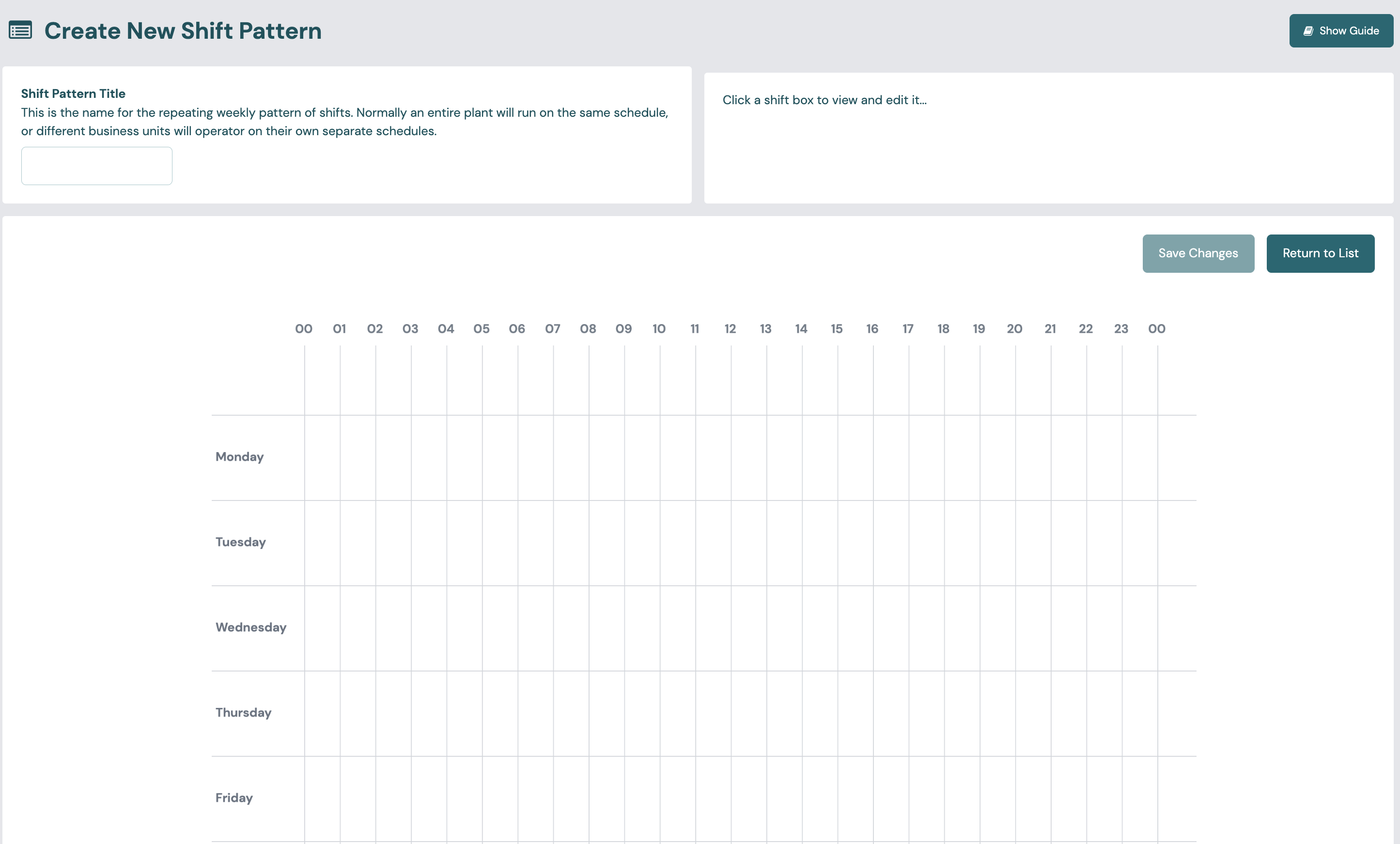 Creating a new shift pattern