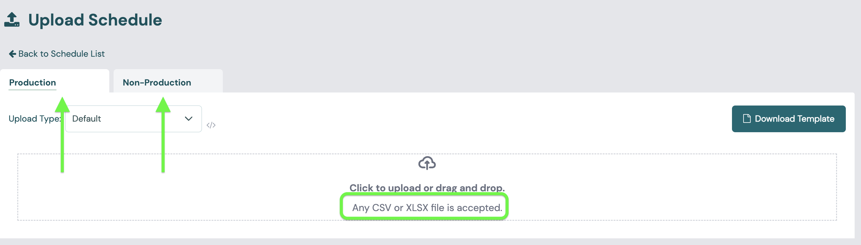 The Upload Schedule page