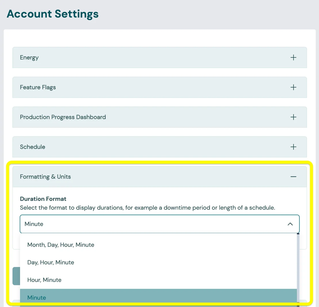 Formatting units setting