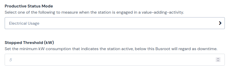 Productive status based on power usage: the station is productive only while its power is above the threshold