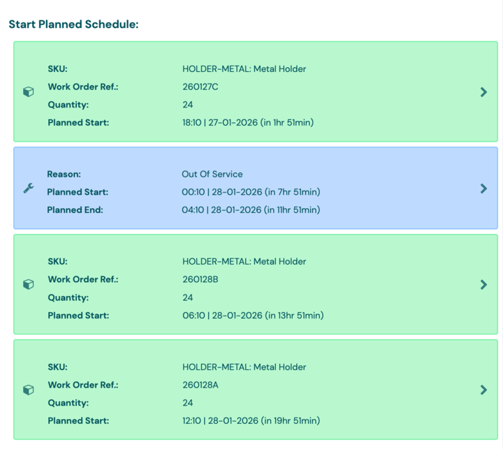 A blue non-production schedule in the Operator Interface schedule list