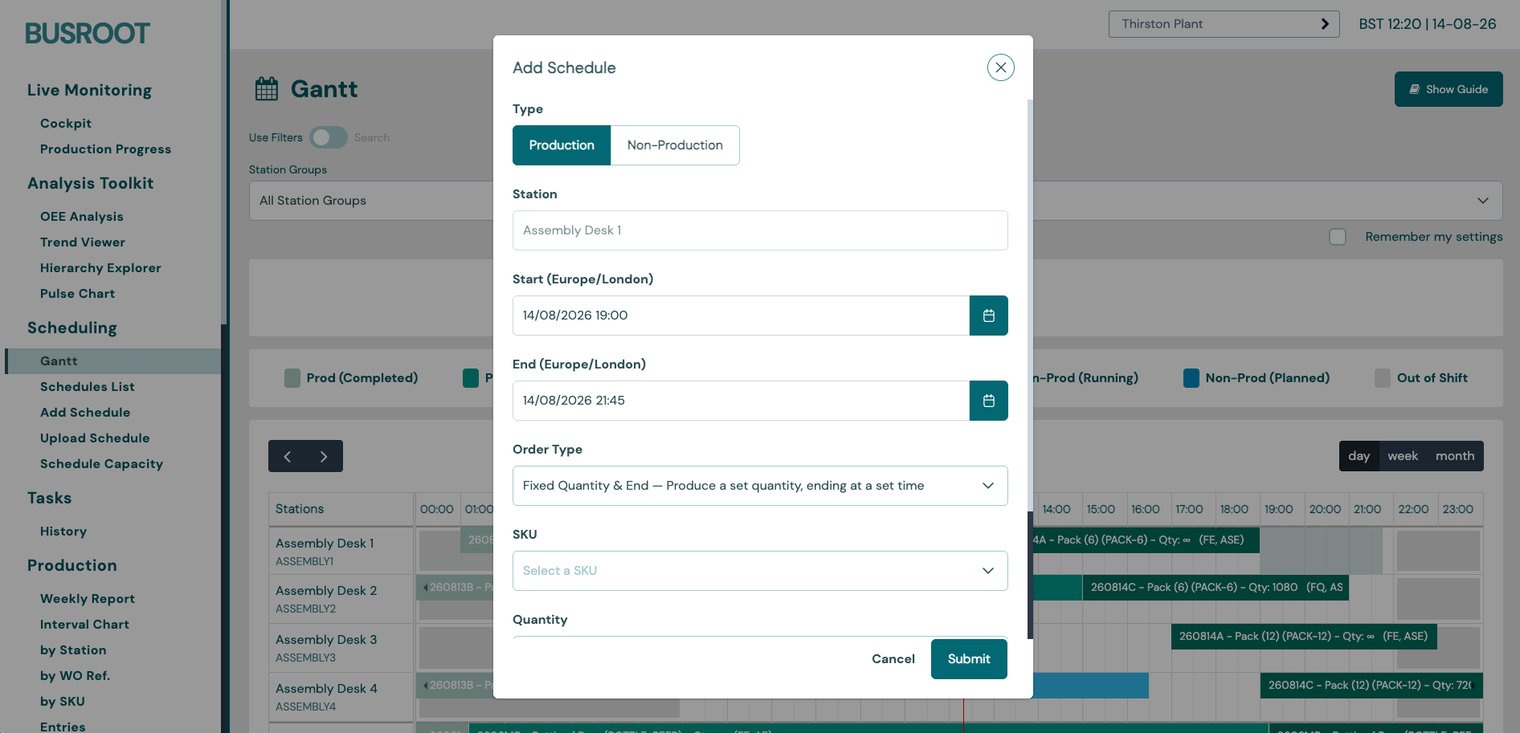 Add Schedule dialog on the Gantt chart